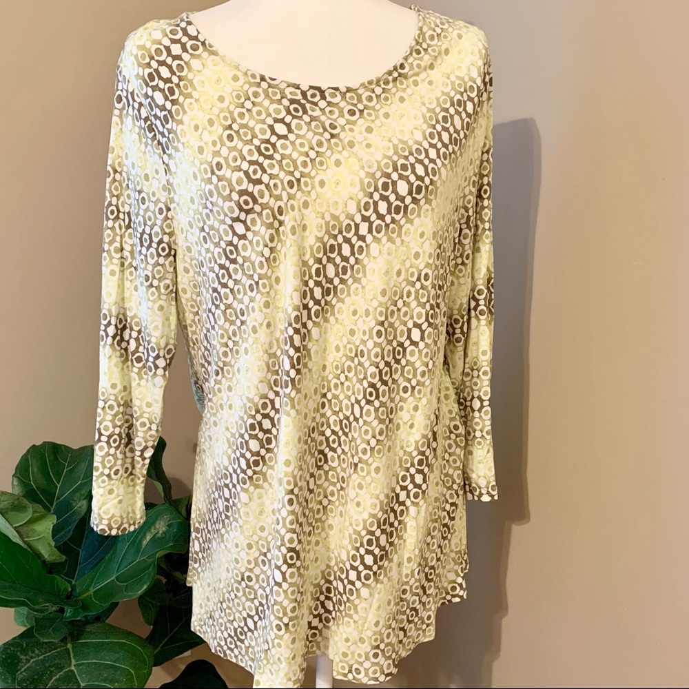 Chico’s size 2, large, brown and yellow top